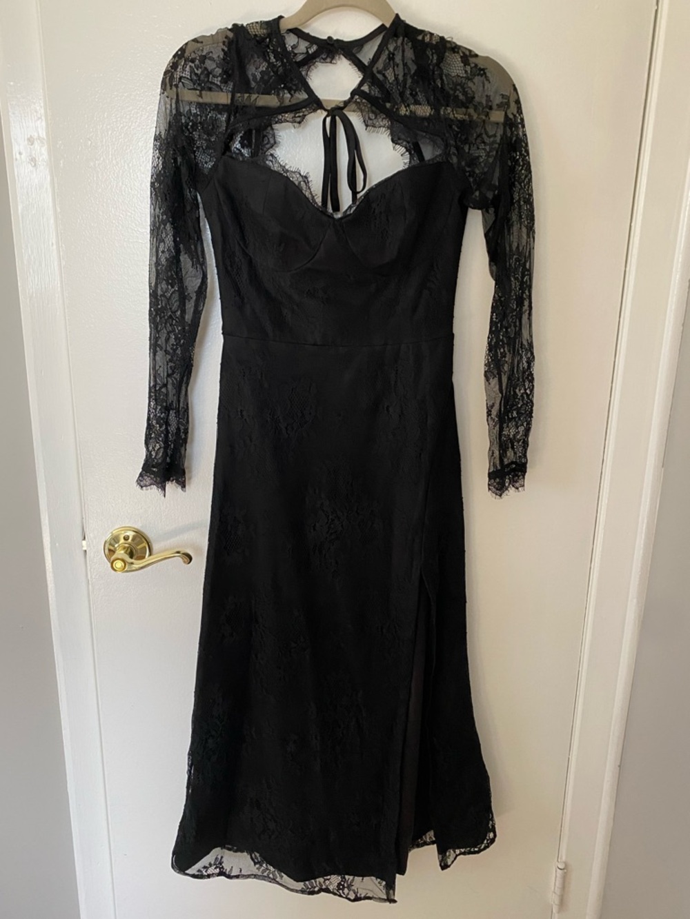 Lulu's Black Lace Long-Sleeve Midi Dress with Sheer Yoke